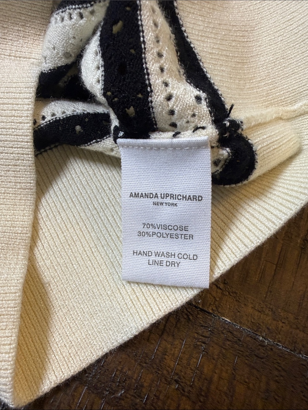 Amanda Uprichard Seine Cardigan XS Black Cream Striped Pointelle Crop - Picture 7 of 10